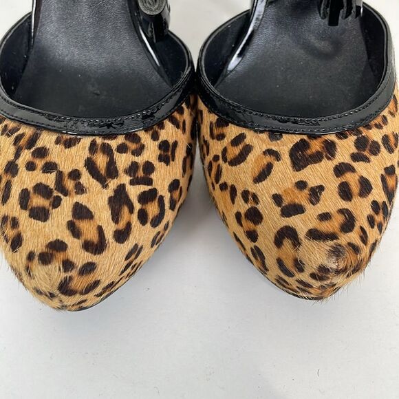 Charles David Women’s 7.5 Platform Heels Leopard Print Pony Hair Tassel Stiletto - Picture 3 of 11